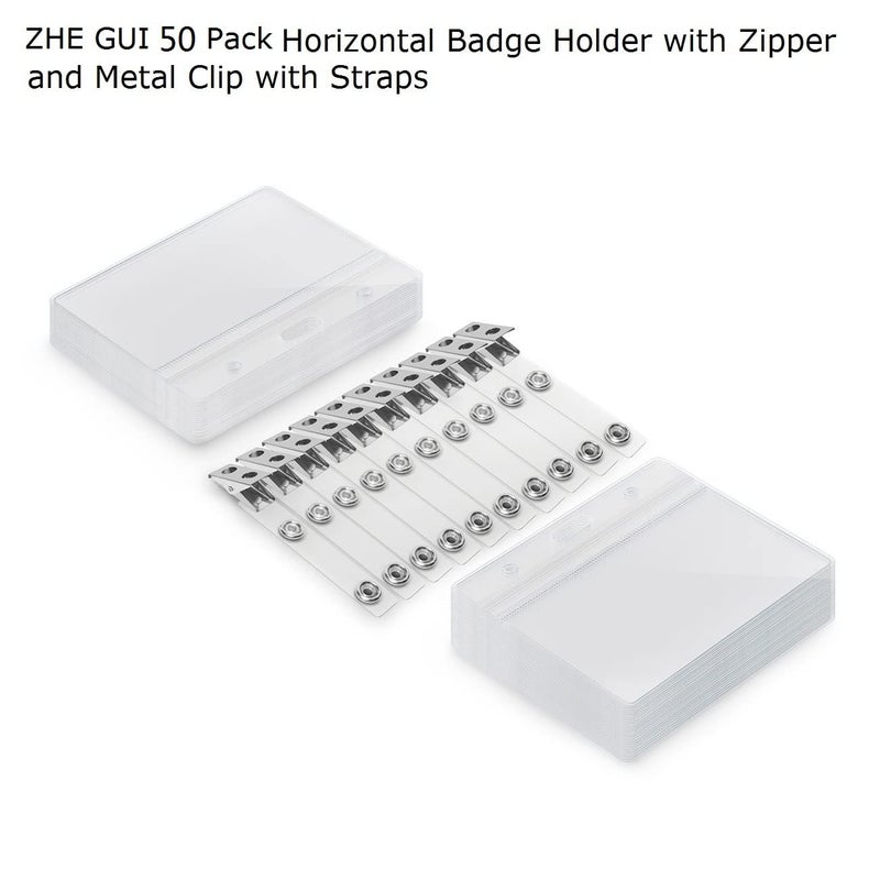 ZHEGUI Clear Plastic Name Tag Holder and Metal Badge Clips with Vinyl Straps Waterproof PVC ID Card Holders Heavy Duty(50 Pack, Horizontal Large 3x4) - Image 2